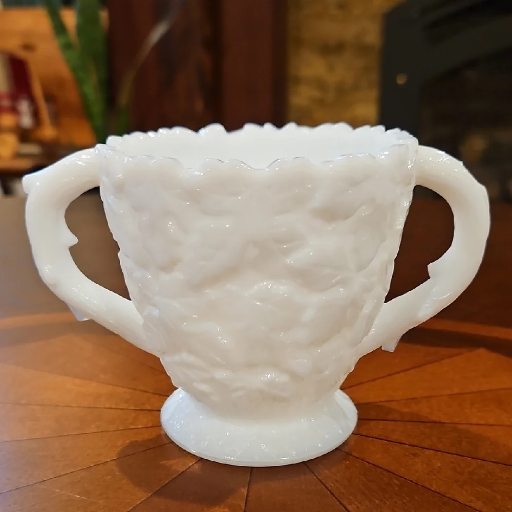 Westmoreland Bramble Pattern Milk Glass Open Sugar & Creamer, Set of 2